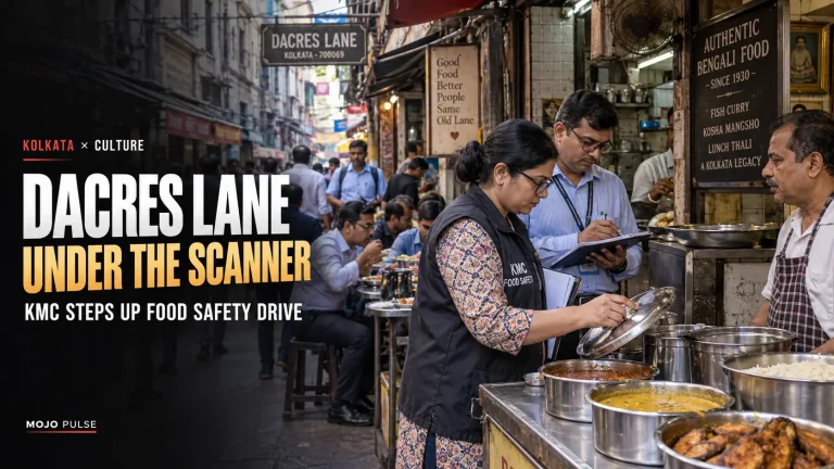 KMC food safety officials inspecting eateries at Dacres Lane in Kolkata during a food safety drive