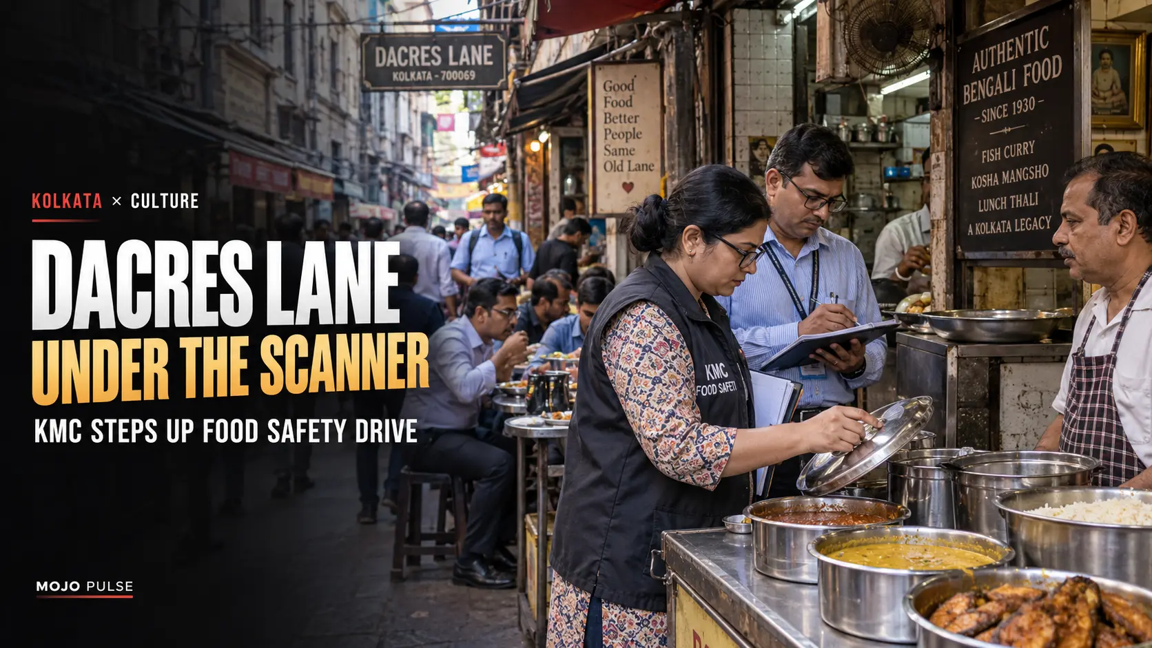 KMC food safety officials inspecting eateries at Dacres Lane in Kolkata during a food safety drive