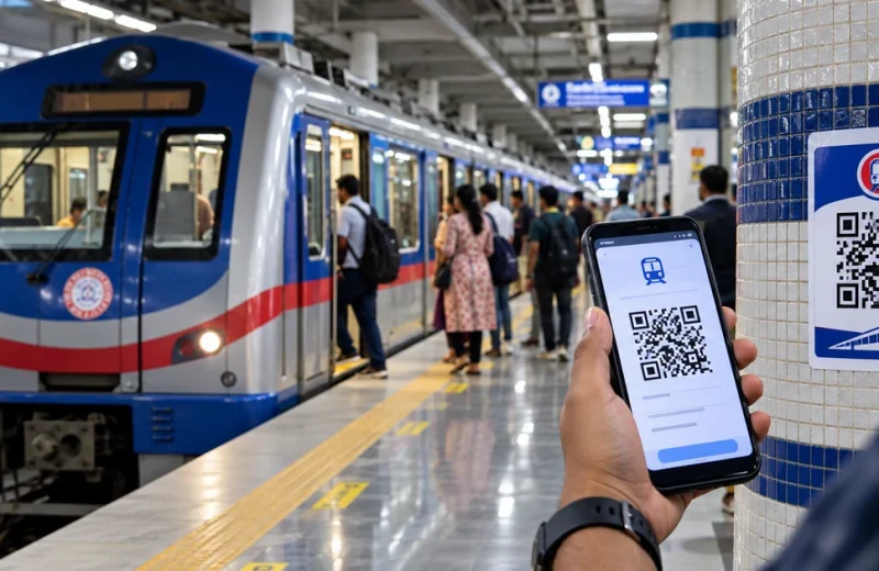 Kolkata Metro QR ticket booking illustrative image for station sticker and Paytm guide