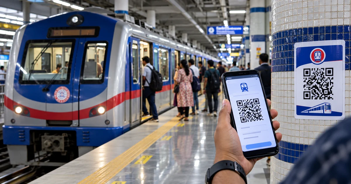 Kolkata Metro QR ticket booking illustrative image for station sticker and Paytm guide