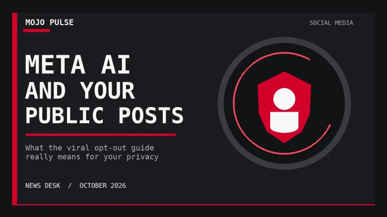 Mojo Pulse News Desk illustration: Meta AI and your public Instagram posts, what the privacy objection guide really means