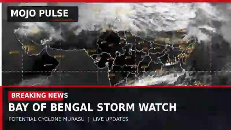 Satellite map supplied to MOJO PULSE with Breaking News title: potential cyclone Murasu in the Bay of Bengal
