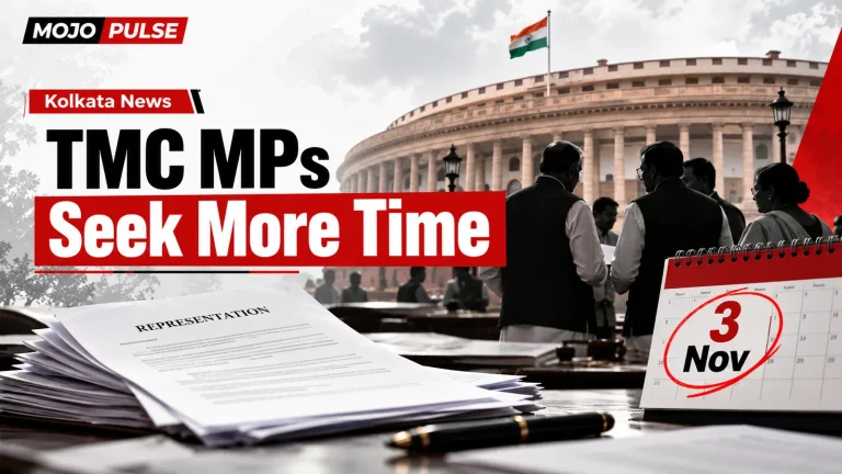 20 Rebel Trinamool MPs Seek Until 3 November to Reply to Disqualification Petitions 5 MOJO PULSE illustration with the Indian Parliament, petition papers and 3 November calendar, representing a reported extension request.