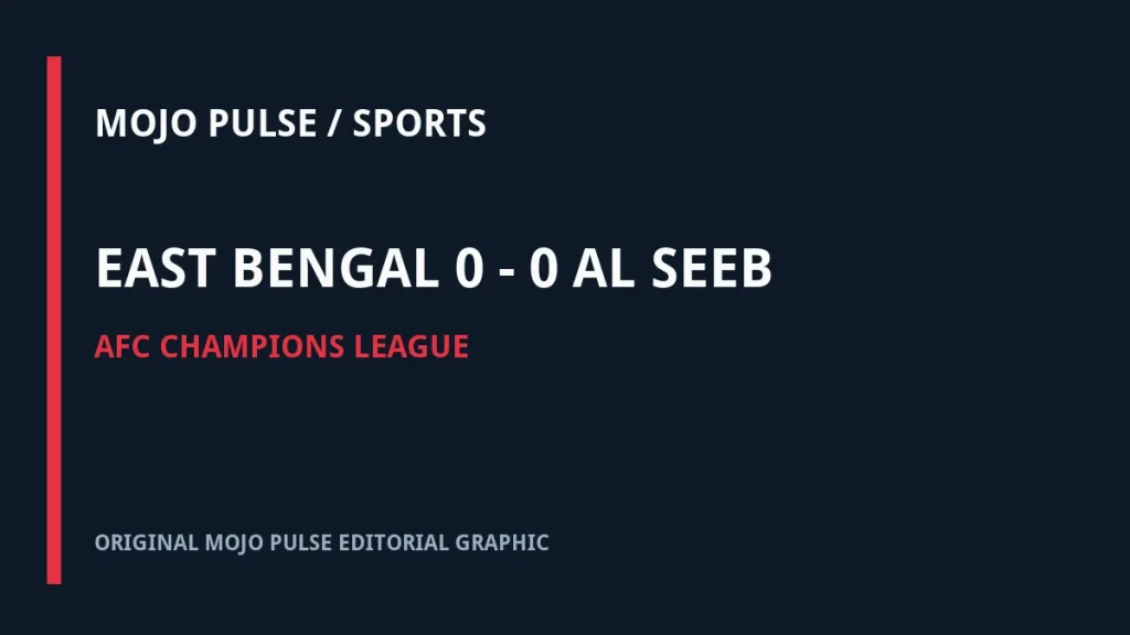 Original MOJO PULSE Sports Desk editorial graphic for East Bengal Draw 0–0 at Al Seeb: Kolkata Return Leg Now Takes Centre Stage