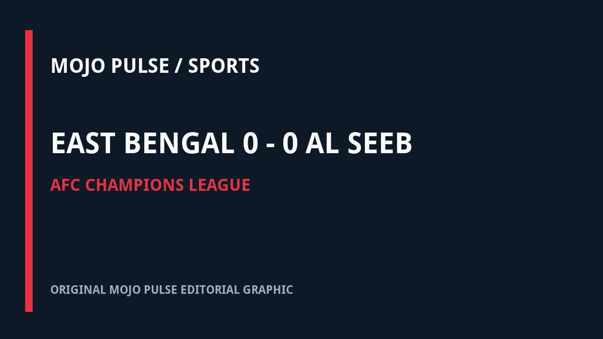 Original MOJO PULSE Sports Desk editorial graphic for East Bengal Draw 0–0 at Al Seeb: Kolkata Return Leg Now Takes Centre Stage