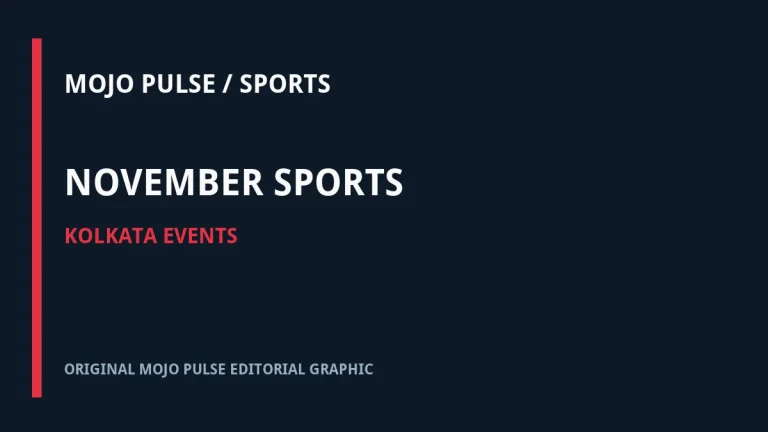 Original MOJO PULSE Sports Desk editorial graphic for Kolkata Sports Calendar for November 2026: East Bengal, Runs and Major Events